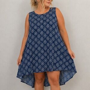 Emery Rose Blue Floral Midi Dress High Low Hem 5XL Boho Cottagecore